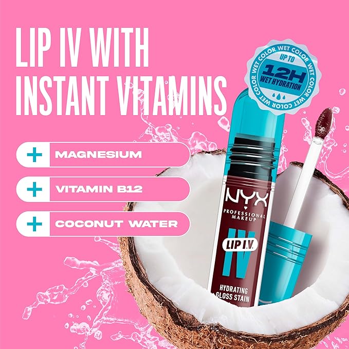 NYX PROFESSIONAL MAKEUP Lip IV Hydrating Glossy Lip Stain with 12HR Hydration - Mauve N Moist (Purple)