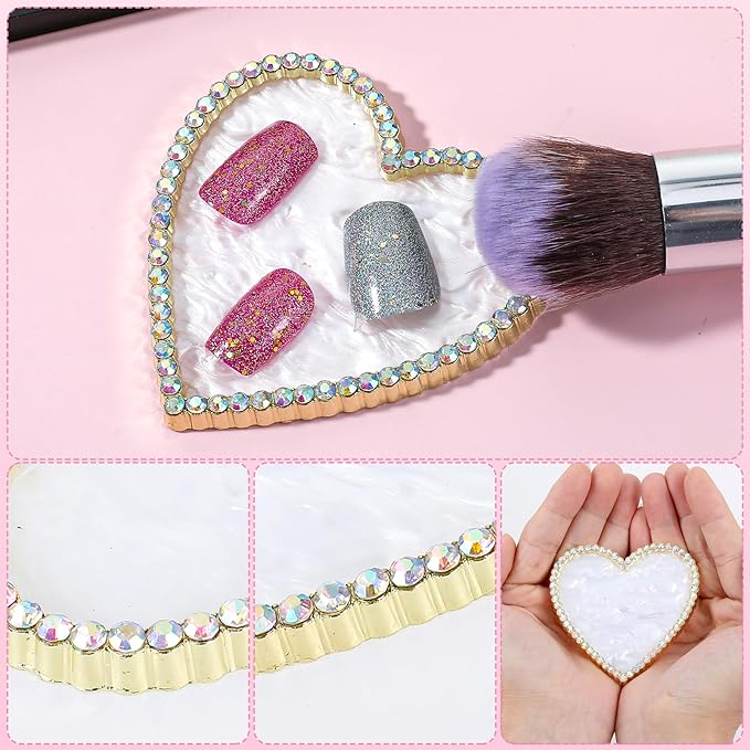 Sibba Resin Nail Art Palette, Golden Edge Nail Mixing Palette with Diamond, Polish Color Mixing Plate, Nail Holder Display Board, Heart Shape Cosmetic Mixing Tools for Women and Girls(White)