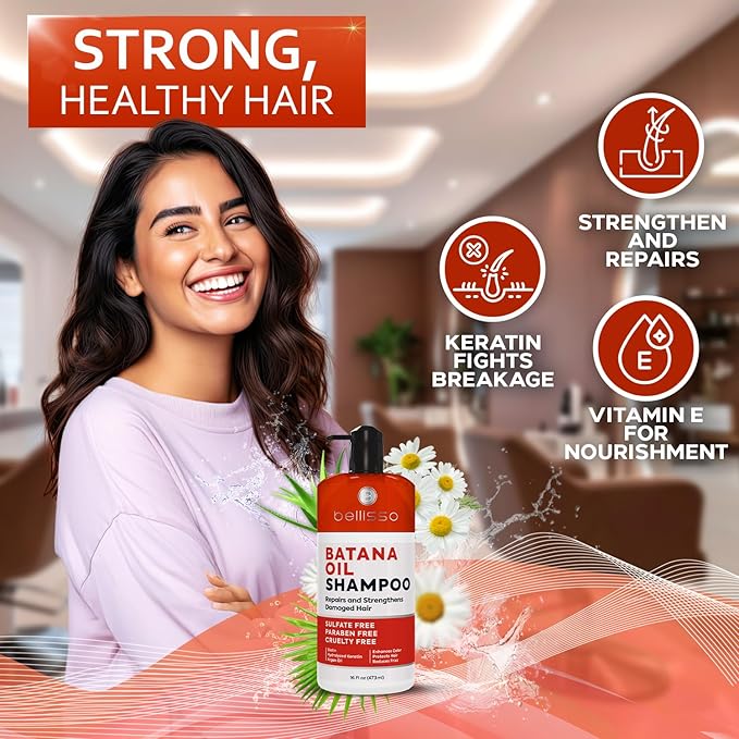 Batana Oil Shampoo - Volumizing Salon Formula for Thinning and Fine Hair Women and Men - Sulfate and Paraben Free - Thickening Volume Boost for Thicker, Fuller Hair - With Argan Oil - 16 Fl Oz