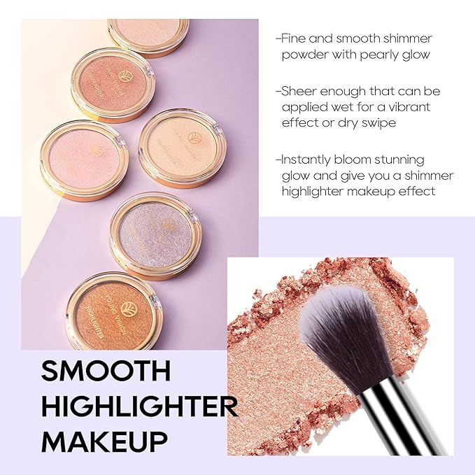 Baked Highlighter Powder Palette, Makeup Highlighter Powder Palette Sheer Shimmering Finish Face Highlighters Makeup Iluminadores de Maquillaje #05 Gold Brown