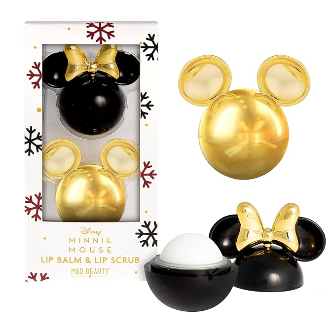 MAD BEAUTY Minnie Mouse Lip Balm & Lip Scrub Duo Set, Vanilla Lip Scrub & Cranberry Lip Balm, Smooth & Soothe for Soft Lips, Moisturizing, Nourishing Lip Kit, Great Gift for Disney Fans
