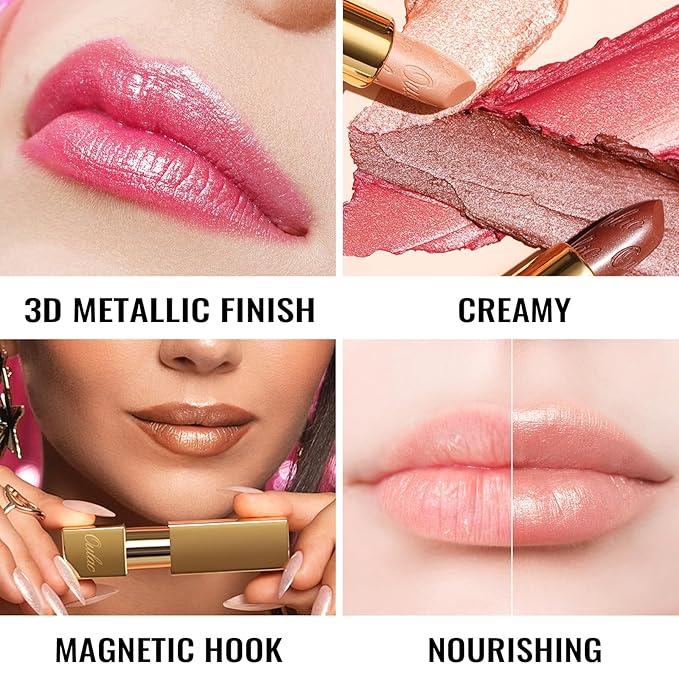 Oulac Glitter Gold Lipstick for Women with Metallic 3D Shine Lightweight Hydrating Formula, High Impact Lip Color, Vegan Beauty, Full Coverage Lip Makeup, Christmas Gifts for Women, Celebration(18)