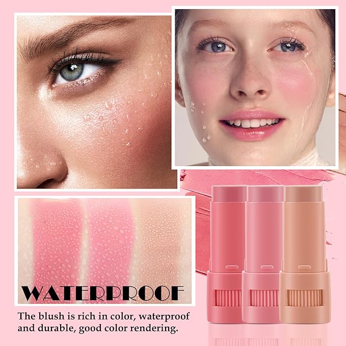 Cream Blush Makeup,Buildable Blush Stick for Cheeks,Matte Finish,Long Wear,Easy Application,Lightweight Multi Stick