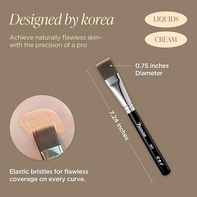 Piccasso 163 Foundation Brush – Dense Makeup Brush for Liquid & Cream Foundation, Soft Synthetic Bristles for Flawless Coverage and Face Makeup, Professional Korean Beauty Tool for Daily