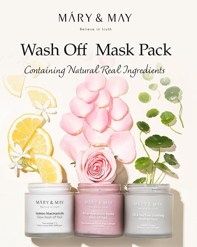Mary&May Vegan Cica Tea Tree Soothing Wash Off Pack - Natural Centella Clay Mask for Sensitive Skin, Relieves Irritation, Cleanses Pores, and Hydrates, 4.23oz.