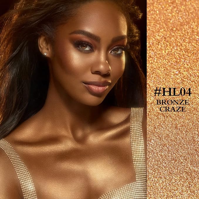FOCALLURE Starfall Glowing Liquid Highlighter, Shimmering Body Oil, Non-Sticky Shimmer Liquid Luminizer, Non-Greasy, Face & Body Glitter Makeup for Costumes, Cosplay, Rave Festival, BRONZE CRAZE
