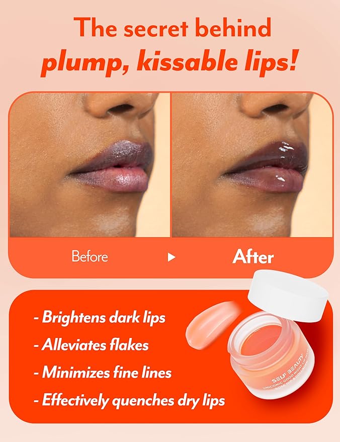 SelfBeauty Lip Mask - Rosehip & Collagen, Vegan Lip Balm, Lip Moisturizer, Overnight Hydrating Lip Treatment with Collagen Peptide, Lip Scrub Exfoliator Intensive Lip Repair, 0.51fl.oz