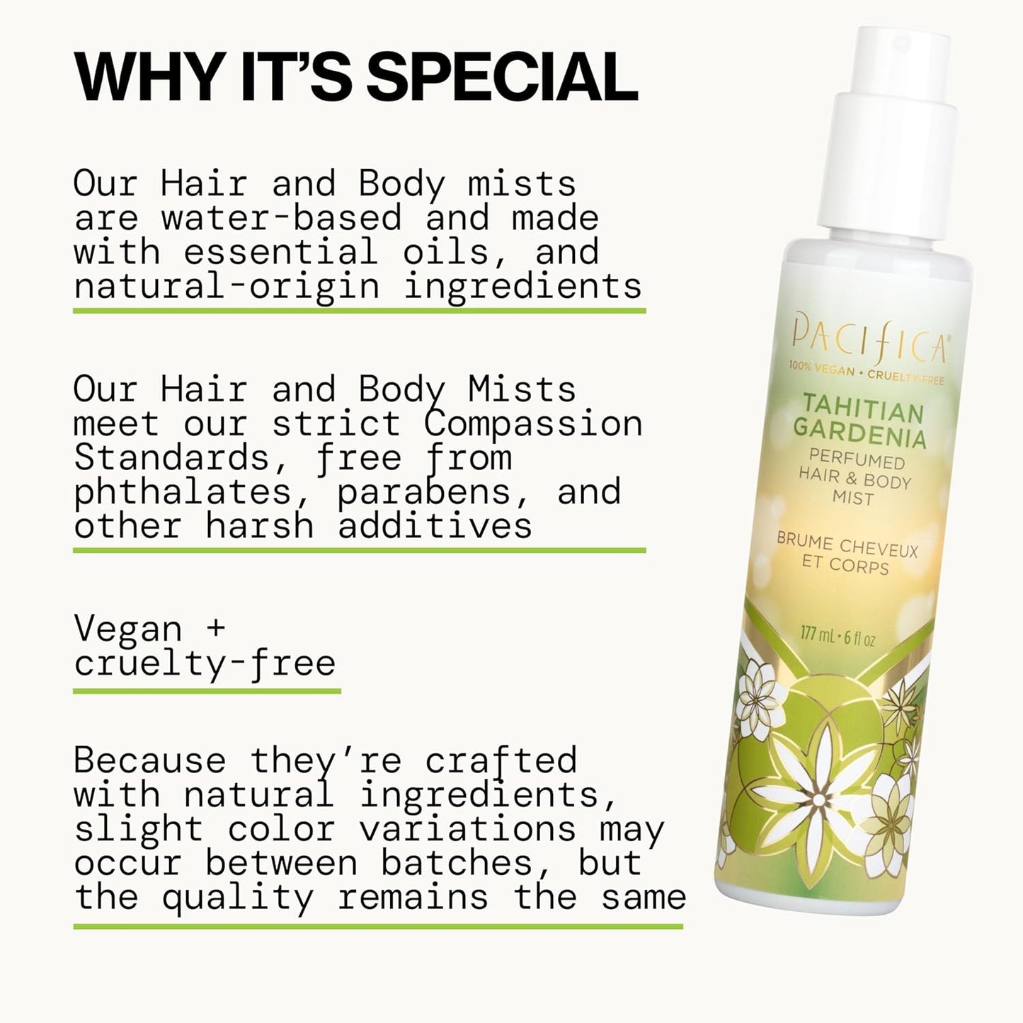 Pacifica Tahitian Gardenia Perfumed Hair & Body Mist, Alcohol-Free Spray Designed For Head-To-Toe Wear, Vegan & Cruelty-Free, 6 Fl Oz
