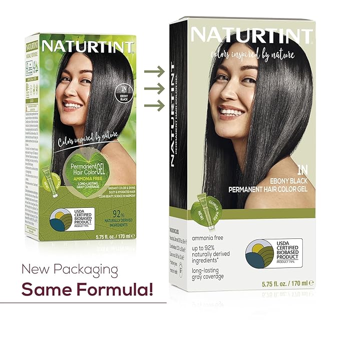 Naturtint 1N Ebony Black Permanent Hair Color (Pack of 6), Ammonia Free, Vegan, Cruelty Free, up to 100% Gray Coverage, Long Lasting Results (Packaging may vary)
