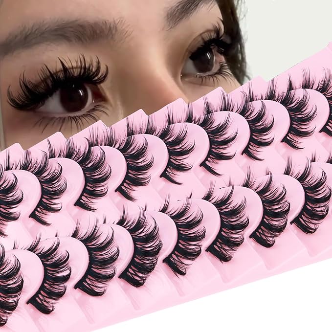 False Eyelashes Manga Lashes 10 Pairs False Eyelashes Japanese Style D Anime Lashes Natural Cosplay Lashes Natural Look 15 MM Wispy Faux Mink Lashes Full Strip Doll Lashes by FANXITON