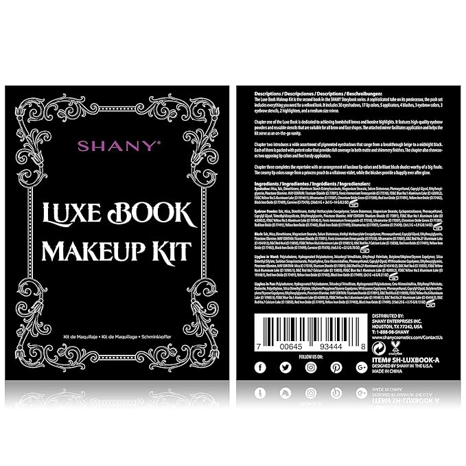 SHANY Luxe Book Makeup Set - All In One Travel Cosmetics Kit with 30 Eyeshadows, 15 Lip Colors, 5 Brushes, 4 Pressed Blushes, 3 Brow Colors, and Mirror