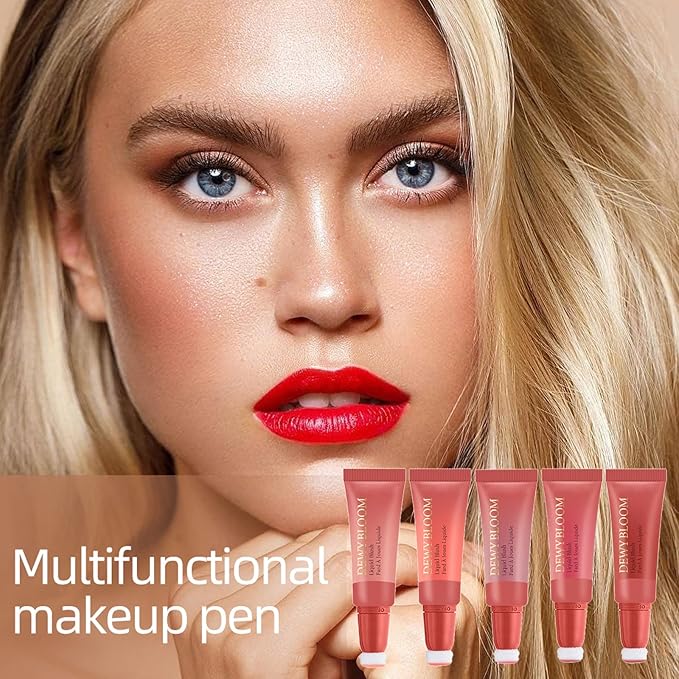 Blush Beauty Wand,Matte Face Blush Stick with Cushion Applicator,Natural Silky Creamy Dewy Liquid Blush Wand,Blendable Blush Stick for Cheek,Cruelty-free,106 Wishes,Peach Pink