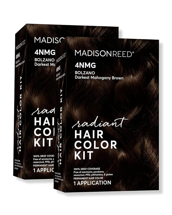 Madison Reed Radiant Hair Color Kit | 4NMG Darkest Mahogany Brown (Bolzano) for 100% Gray Hair Coverage | Salon Quality Permanent Hair Dye | PPD-Free & Ammonia-Free | (Packaging May Vary) 2 Pack