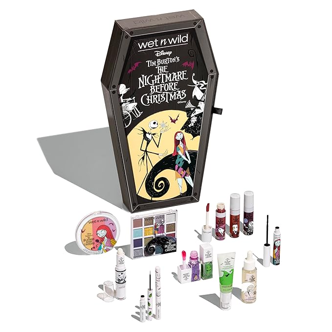 wet n wild Disney Nightmare Before Christmas Limited Edition PR Box - Coffin-Shaped Collector's Set with Eye, Face & Body Makeup, Color-Changing Lip Oils, Tubing Mascara & More - Cruelty-Free