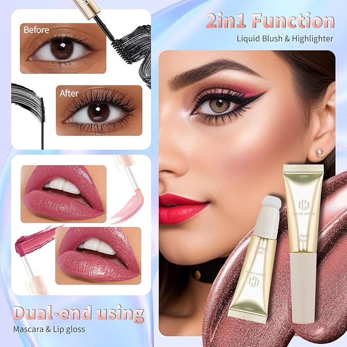 Color Nymph Teen Girls Makeup Kits, Makeup Kit For Girls All In One Makeup Sets For Women With Sequin Bag Packed Individually 9 Colors Eyeshadow Palette Lip Gloss Eyeliner Mascara -Orange Pink