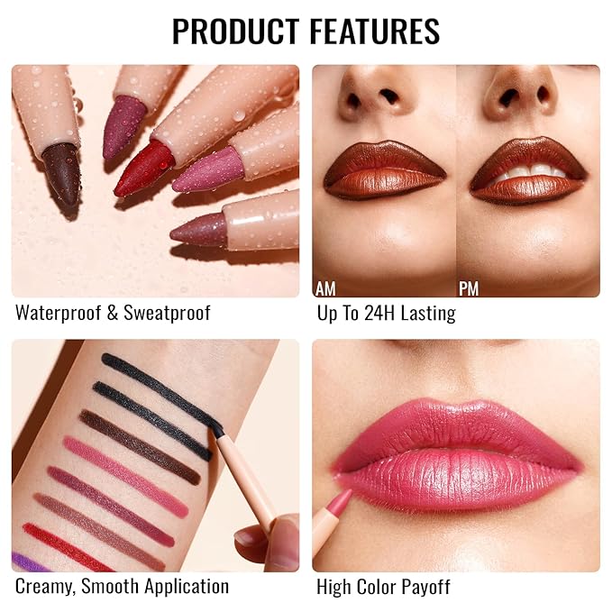 Oulac Lipstick & Lipliner Set 3PCS High Impact Lipcolor with Moisturizing Formula, Vegan Beauty, Full-Coverage Lip Color, Gift Lipstick for Women, LL01+07+13