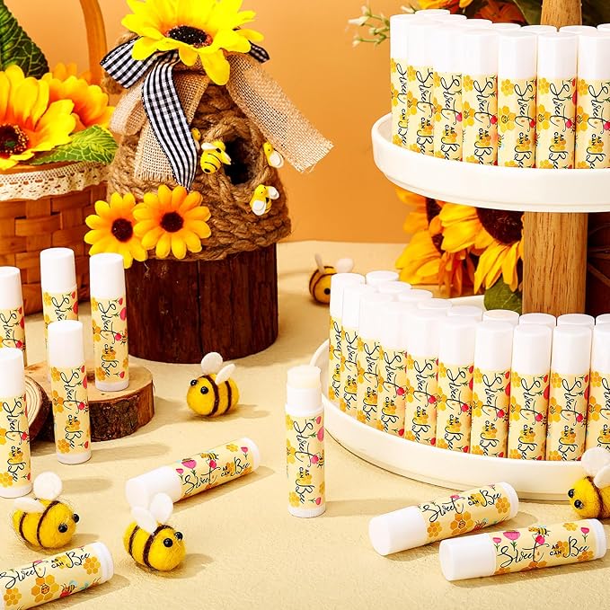 Loopeer 50 Pcs Sweet as Can Bee Theme Baby Shower Decorations Bee Theme Baby Shower Favors Lip Balm Gift for Guest Gender Reveal Party Supplies for Kid Women