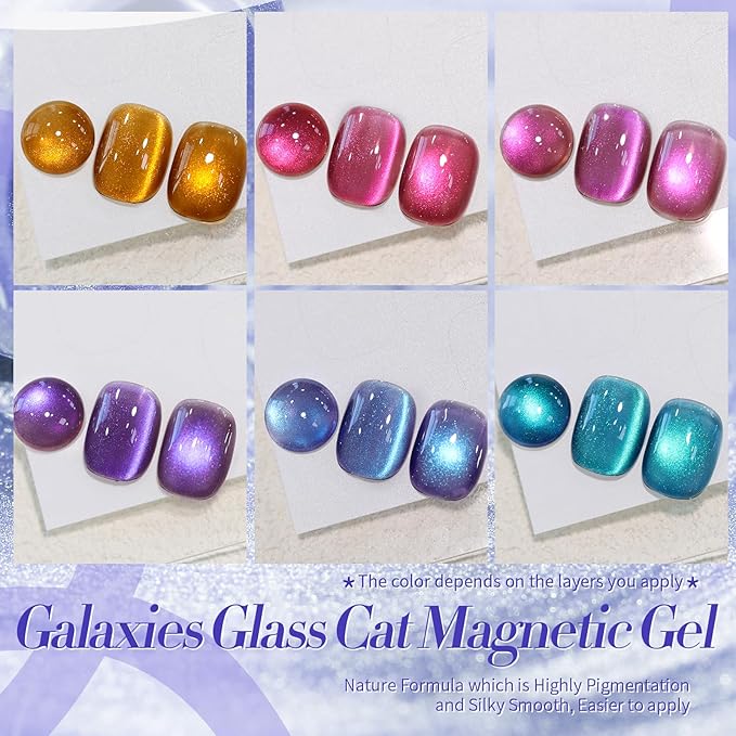 Born Pretty Cat Magnetic Eye Gel Nail Polish Glitter Auroras Magnetic Gel Polish Colorful Holographic Cat Magnetic Eye Nail Art Manicure DIY at Home 6PCS