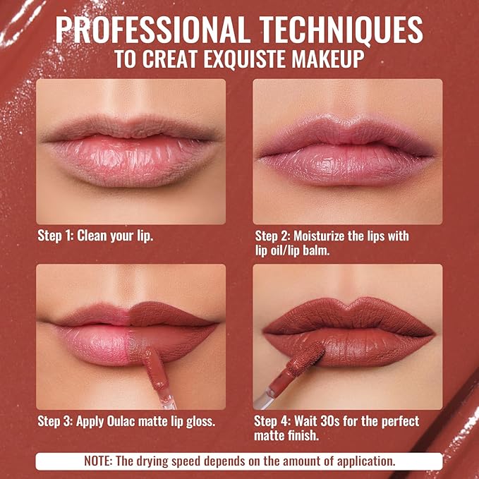 Oulac Matte Liquid Red Lipstick, Orange Tone, Long Lasting, Waterproof, No Transfer, Creamy High Pigmented Formula with Vitamin E, Vegan & Cruelty-Free