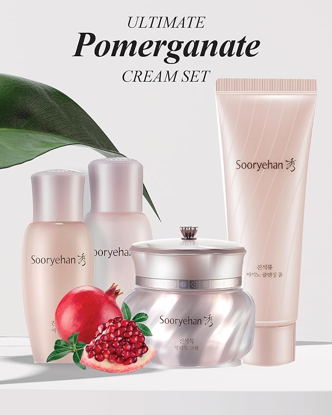 Sooryehan Ultimate Pomegranate (Cream Set, 4.4fl oz) - Skin Elasticity, Blemish and Skin Tone Improvement, Collagen, Elastin & Vitamin C