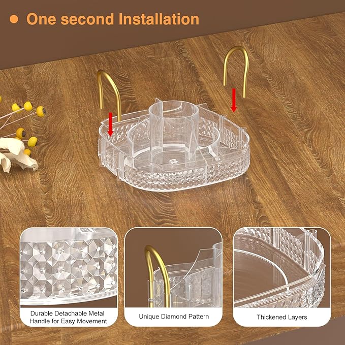 Awenia Rotating Makeup Organizer 360, Stackable Adjustable Large Capacity Cosmetic Storage Unit,Dresser Bathroom Kitchen Countertop Organizer with Metal Handle, Plus Size (Clear, 1 Tier)