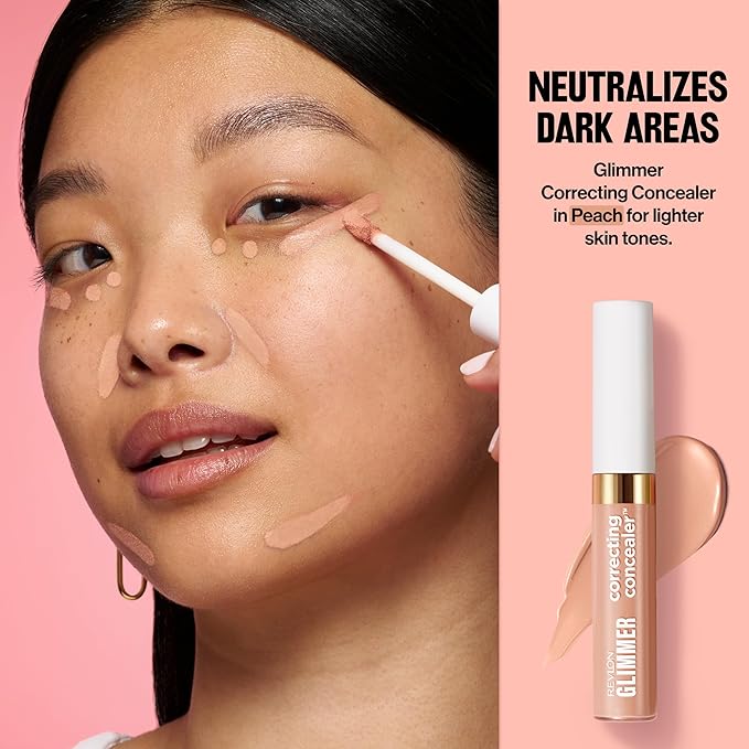Revlon Glimmer Correcting Concealer, Liquid Under Eye Makeup, Made with Caffeine, Vitamin C, & Stevioside, 101 Peach, 0.3 fl oz