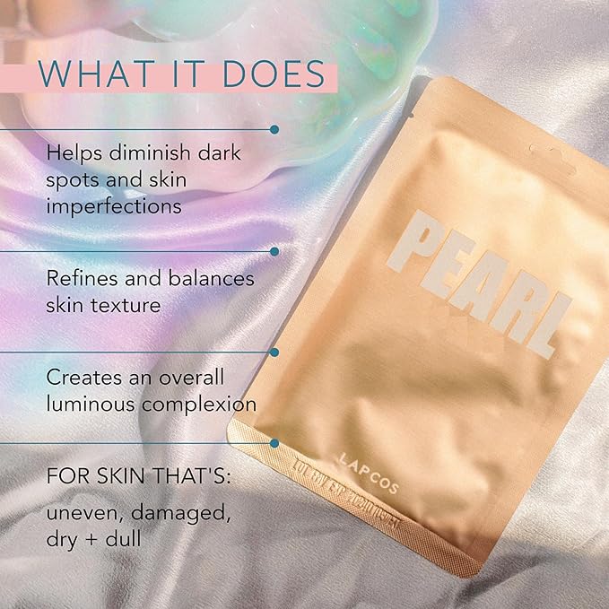 LAPCOS Pearl Sheet Mask, Daily Face Mask with Probiotics to Clarify Skin, Korean Beauty Favorite, 5-Pack