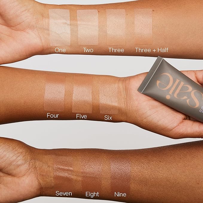 Saie Slip Tint Tinted Moisturizer with SPF 35 - Light Coverage, Glowy Skin Tint & Mineral Sunscreen for Face with Hydrating Hyaluronic Acid - Summer Makeup Essential - Shade Three (1.35 oz)