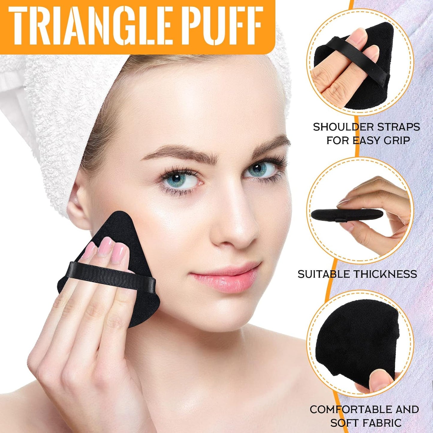 Meanplan 100 Pcs Powder Puff Face Soft Makeup Sponge Triangle Powder Puffs for Loose Velour Cosmetic Foundation Wet Dry Sponge Makeup Tools(Black)