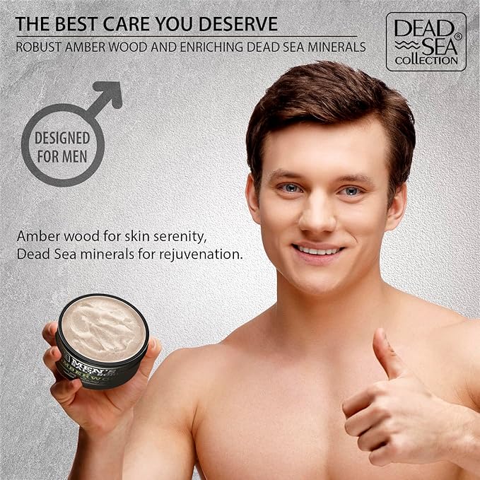 Salt Body Scrub Amberwood For Men – Moisturizes, Exfoliates & Nourishes Skin – Cleanses & Detoxifies with Dead Sea Minerals - Dead Sea Collection – 23.28 OZ