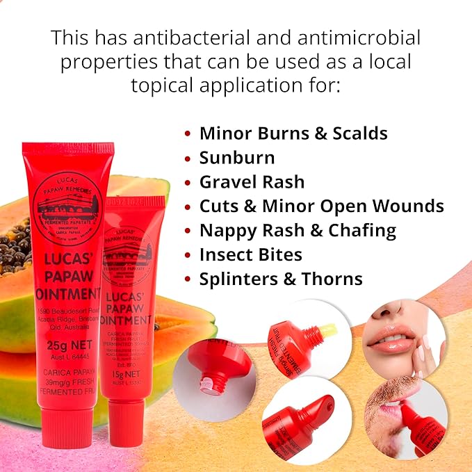 Lucas Pawpaw Lip Ointment, Lucas Pawpaw Cream, Lucas Pawpaw Ointment for Lips & Dry Skin (15 Gram & 25 Gram)