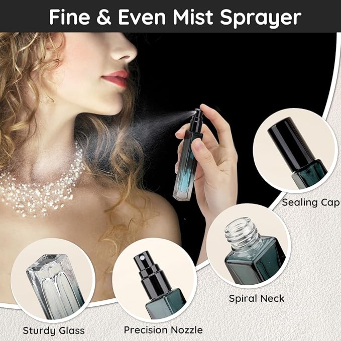 Segbeauty Refillable Perfume Bottle Travel, 5pcs 10ML Mini Glass Spray Bottles for Perfume, Empty Fine Mist Cologne Sprayer Portable Sample Container Atomizer for Dispensing Toilteries Liquid Cosmetic