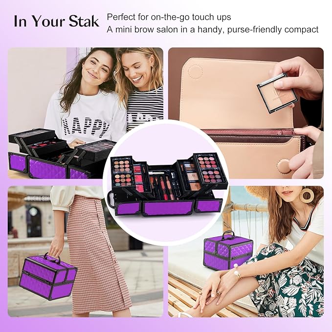 Color Nymph All in one Makeup Kit For Girls Teens, Makeup Set 4 Trays Spacious Space Train Case for Beginner with Eyeshadow Highlighter Lipgloss Blush Contour Concealer Brush Eyeliner Lipbalm