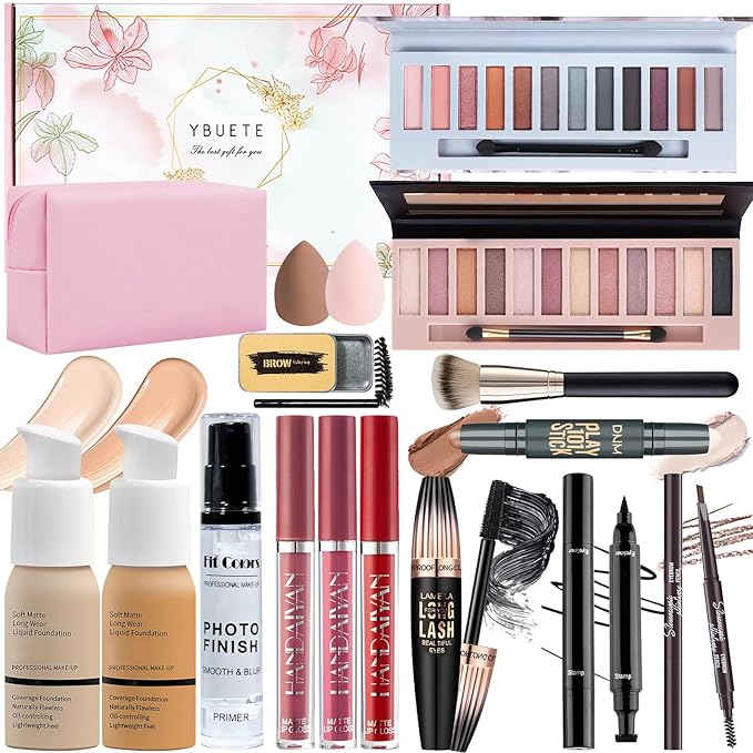 Makeup Set, Makeup Set Kit for Women Girls Teen Full Kit, Multipurpose Makeup Set, Professional & Beginner Makeup Kit Include Foundation, Face Primer, Eyeshadow Palette, Cosmetic Bag