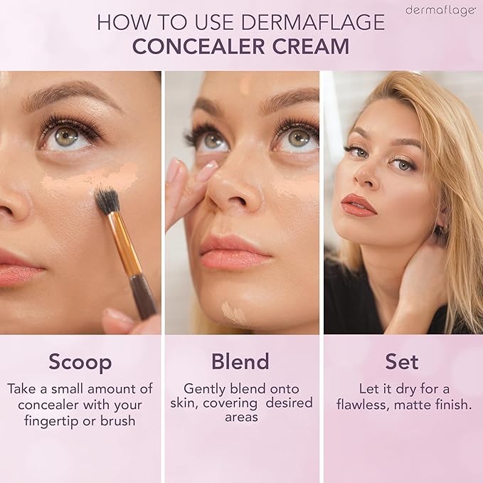 Dermaflage Waterproof Concealer Cream - Full Coverage, Matte Finish, Covers Dark Circles, Tattoos, Acne (Light)