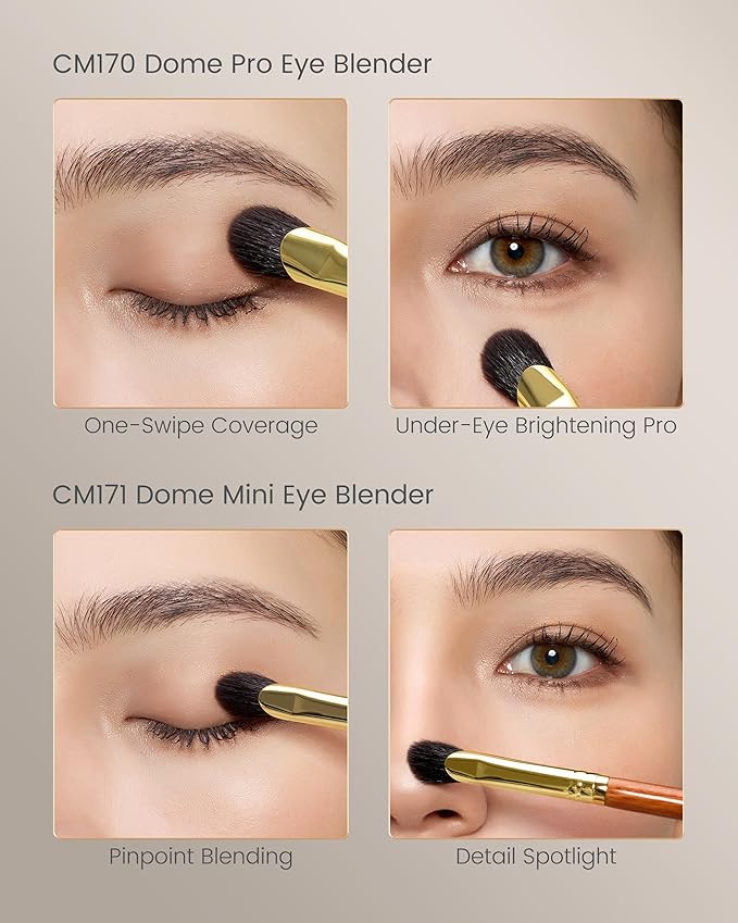 Desert Oak Series Thumb-Shaped Eyeshadow Brush （Small） - Curved Brush Head Mimics Natural Finger Contour, Premium Goat Hair & Bubinga Handle for Lid/Crease Blending (CM 171)