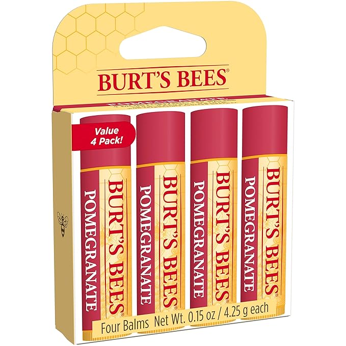 Burt's Bees Lip Balm - Pomegranate, Lip Moisturizer With Responsibly Sourced Beeswax, Tint-Free, Natural Origin Conditioning Lip Treatment, 4 Tubes, 0.15 oz.