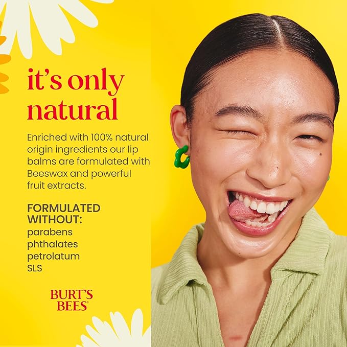 Burt's Bees Lip Balm - Beeswax, Strawberry, Coconut and Pear, and Vanilla Bean, With Responsibly Sourced Beeswax, Tint-Free, Natural Origin Lip Treatment, 4 Tubes, 0.15 oz.