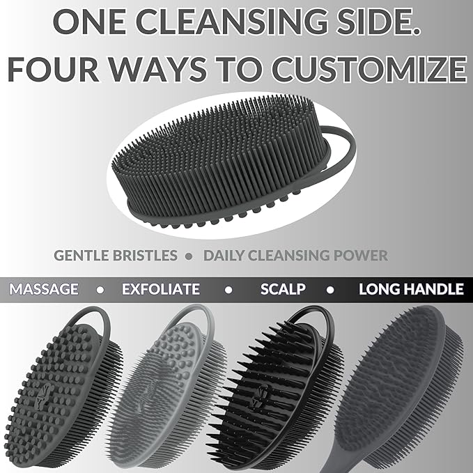 Avilana Silicone Body Scrubber – Gentle Shower Brush & Loofah Alternative- Food Grade & Lab Tested – Fast-Drying, Hygienic, BPA-Free Silicone Body Gentle Exfoliator (Lavender, Body & Face)