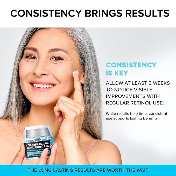 SimplyVital Collagen, Retinol & Hyaluronic Acid Cream - Anti-Aging Face Moisturizer for Face, Firming Skin Care Neck & Décolleté - Made in USA, Daily Moisturizer Face Cream Day & Night - 1.7 fl.oz.