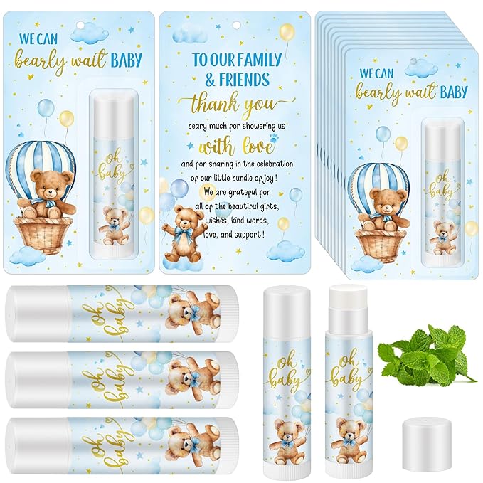 50 Pack Baby Shower Lip Balm Bulk Bear Baby Shower Favors Baby Mint Flavor Lip Balm Baby Shower Gifts for Guest Bear Themed Baby Shower Thank You Gifts Girls Boys Games Gender Reveal Favors