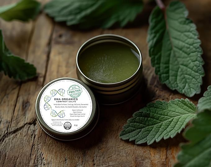 DNA Organics Comfrey Salve – Herbal Balm for Muscles, Knees & Joints – Organic, Handcrafted, Slow Infused, No Fillers – Scent-Free – for Dry Skin & Post-Workout Care – 4oz