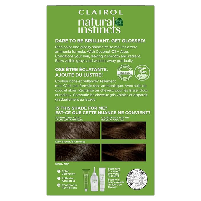 Clairol Natural Instincts Demi-Permanent Hair Dye, 4BZ Dark Bronze Brown Hair Color, Pack of 1