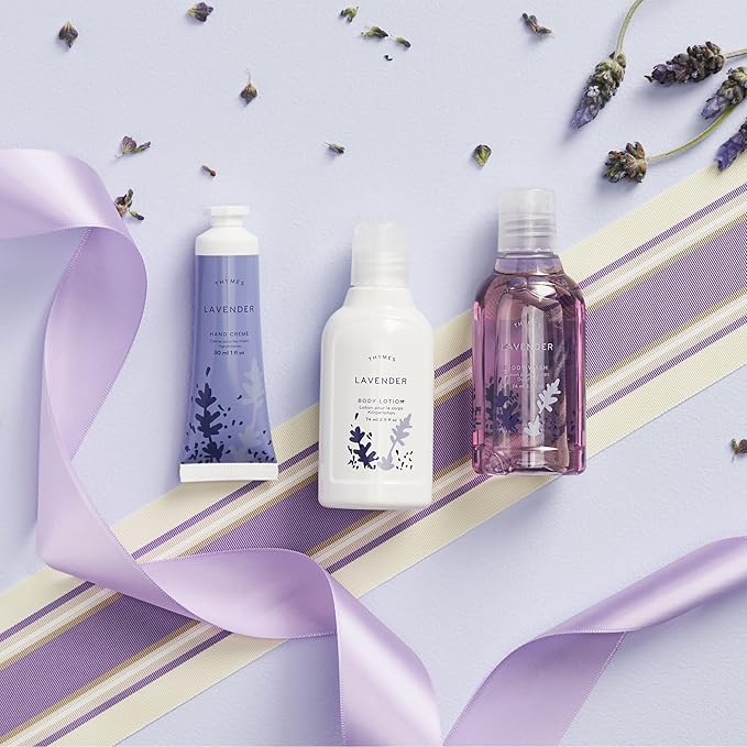 Thymes Travel Set and Beauty Bag - Contains Body Wash, Body Lotion & Hand Cream - Lavender