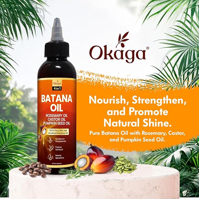 Batana Oil for Hair Growth with Rosemary, Castor, and Pumpkin Seed Oils, 100% Pure Unrefined Honduran Formula, Strengthens, Nourishes, Revives Scalp & Strands, Natural Care for All Types (3PK)