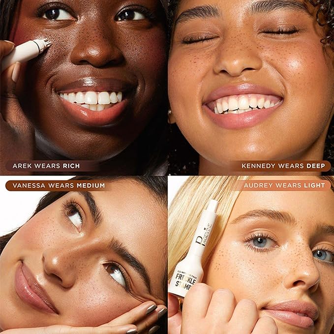 Freckle Stamp Pen,Fake Freckles Stain Marker Pencil Tool for Natural and Lifelike Sunkissed Face Freckle Makeup for Waterproof and Long-Lasting,Quick Dry 5-Point Faux Freckle Stamp Cushion, 02 Medium