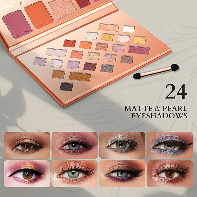 Color Nymph Makeup Kit for Women, All In One Notebook Makeup Palette Set With Mirror for Girls Includes 24 C Eyeshadow Palette,Lipgloss,Face Powder,Blushes (Orange)