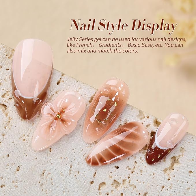 Born Pretty Jelly Gel Nail Polish Set Fall Winter Brown Blood Red Burgundy Black Gel Polish Sheer Milky Nude Transparent Halloween Gel Polish Set Nail Art Varnish Manicure Collection Gift 7ML 6PCS