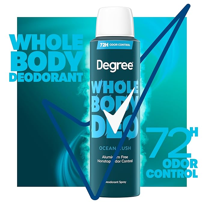 Degree Men Whole Body Deodorant Spray for Men, Ocean Rush Scent, Aluminum Free 72H Odor Protection 4 oz