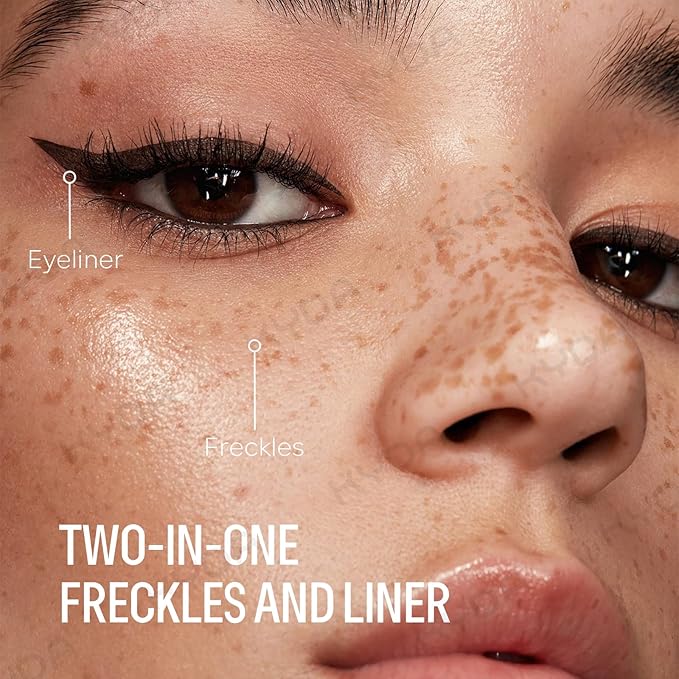 KYDA Freckle Liquid Eyeliner Pen, 2 in 1 Freckles Stamp and Black Liquid Eyeliner, Waterproof and Long lasting Soft Dot Spot Pen Realistic Fake Freckles for Natural Lifelike Sun-kissed Makeup-MEDIUM